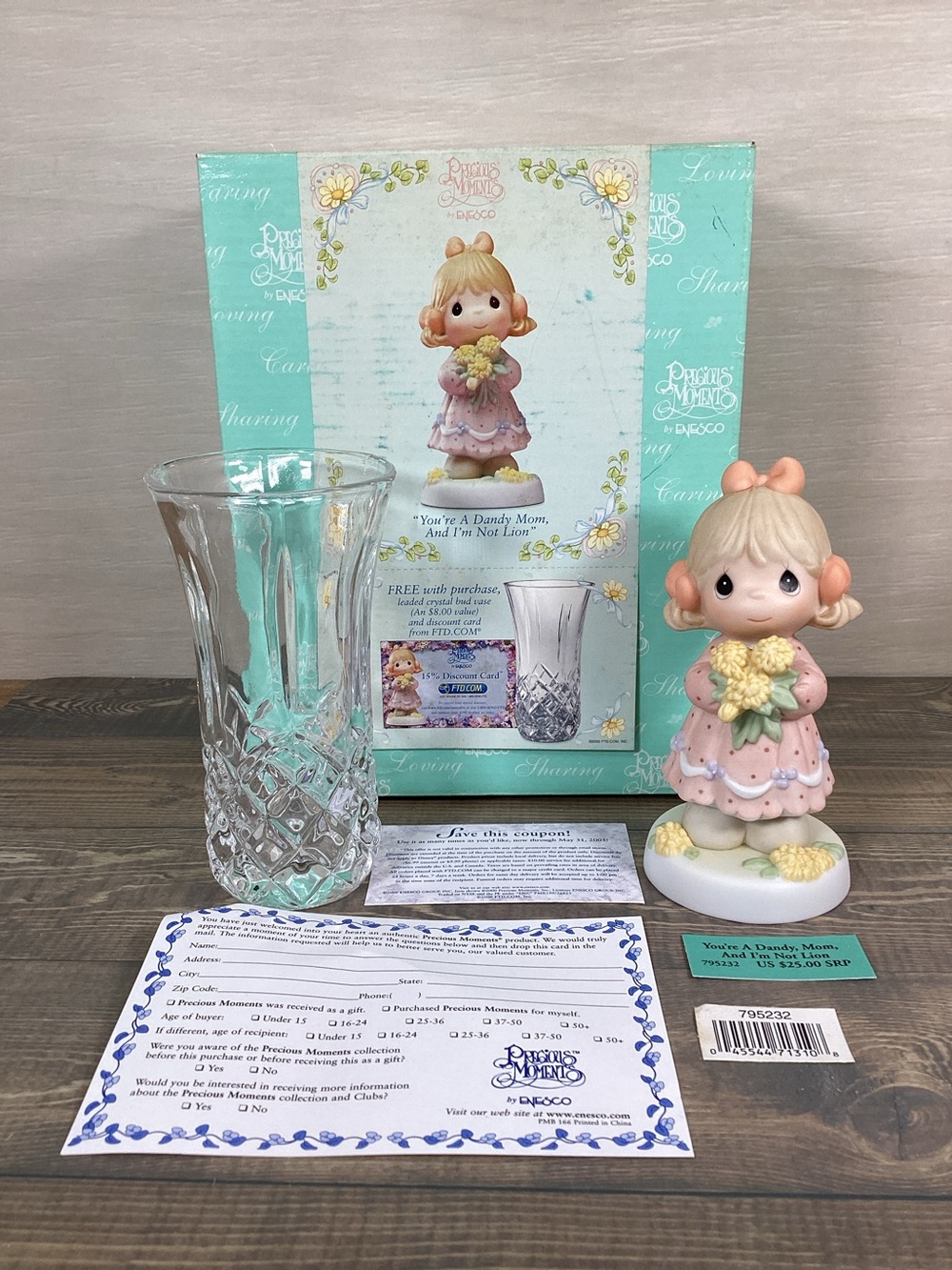 2000 Precious Moments "You're A Dandy Mom & Im Not Lion" & Promo Vase